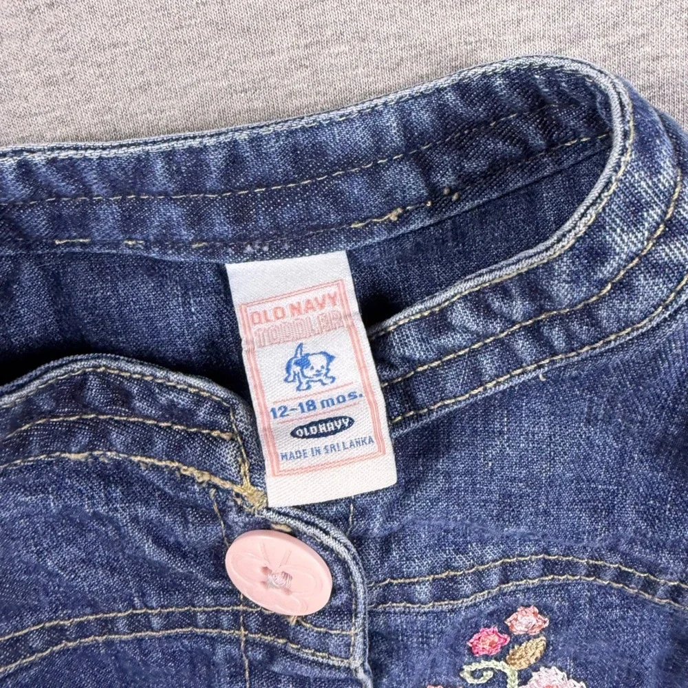 Old Navy Denim Jacket 12-18 Months y2k Floral Embroidered Blue Jean Coat